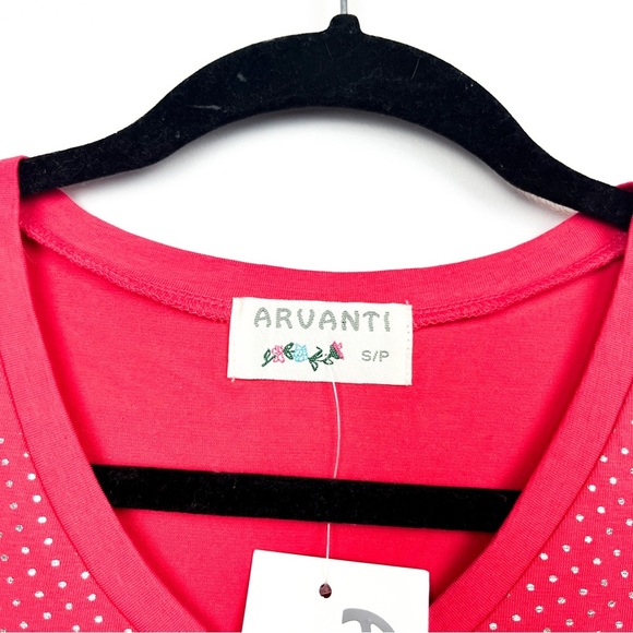NWT Arvanti Red Short Sleeve Silver Dotted Tee - Picture 2 of 7